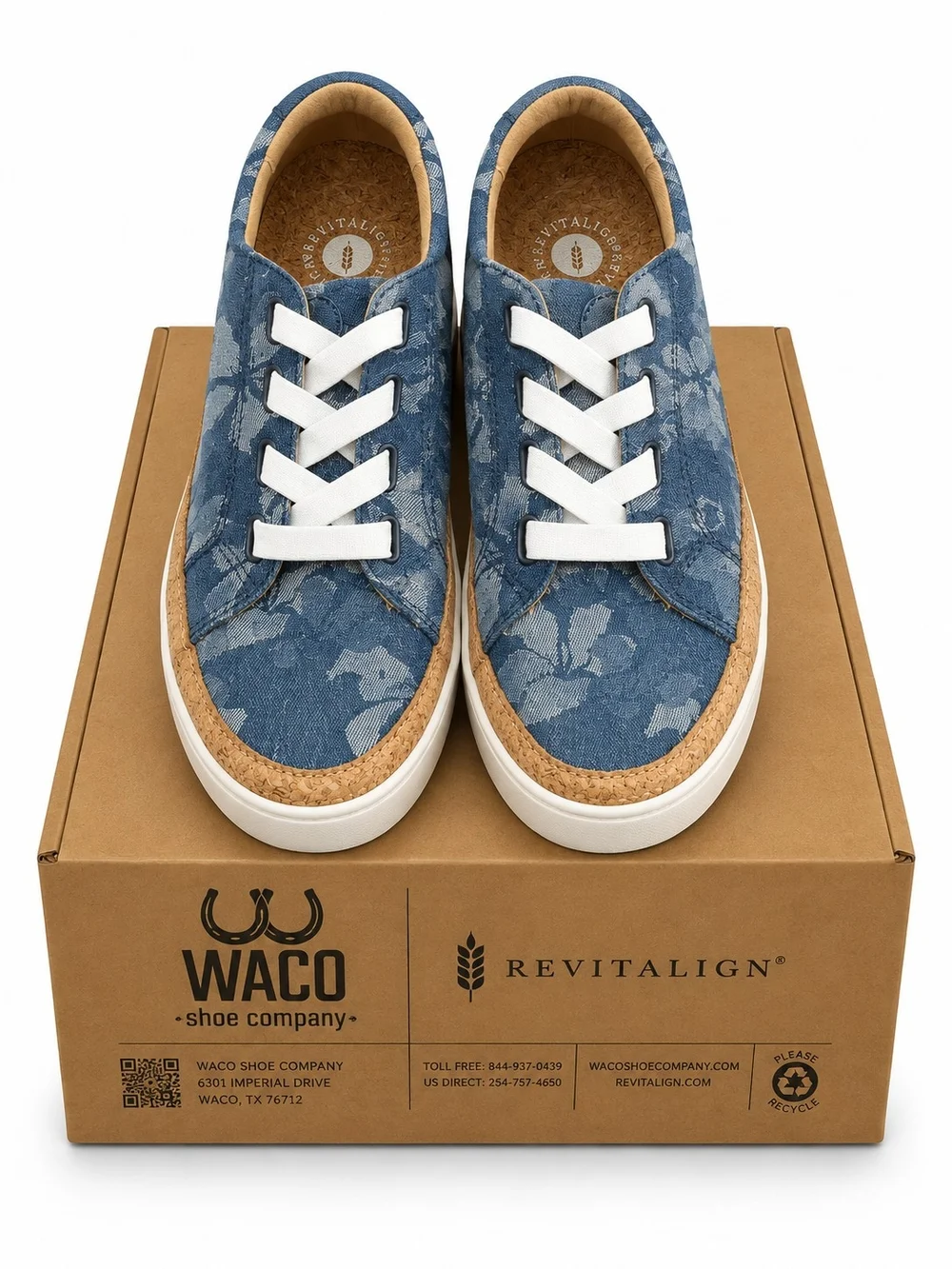 Revitalign Blue Floral Denim Lace Up Slip On Comfort Sneakers NIB Womens 7-11
